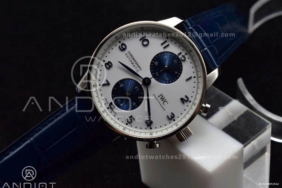 White A Dial Strap SmartChoice 1:1 Leather Blue ZF 1019 Blue on Chrono Edition Best Portuguese IW371620 1005